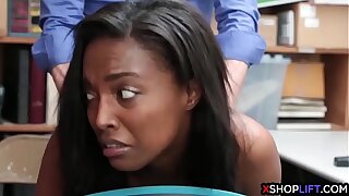 Busty ebony teen claimed and fucked by a mall cop