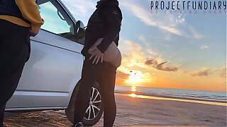 magical sunset lovemaking onwards beach - risky bring on quickie with girl in tight yoga leggings, projectfundiary